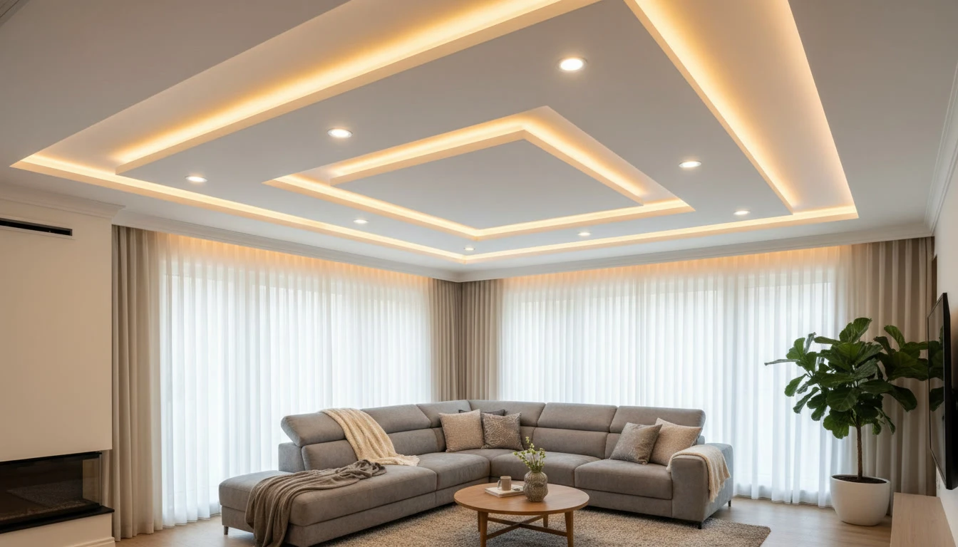 Intérieur résidentiel moderne avec salon et salle à manger à aire ouverte